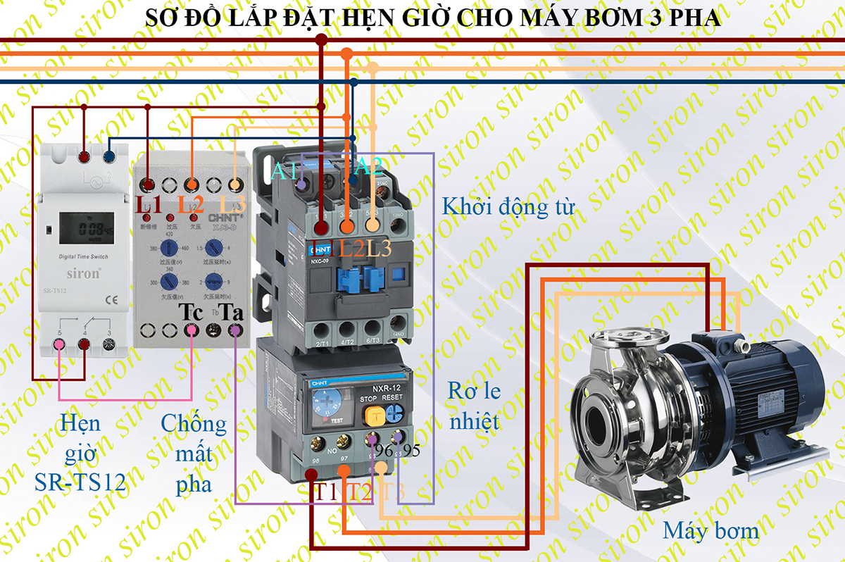 Sơ đồ lắp đặt hẹn giờ điện tử tiếp điểm khô TH15C