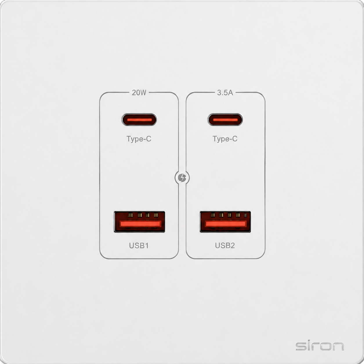 Bộ 2 ổ cắm usb type a+c Màu trắng SIRON 27H5327