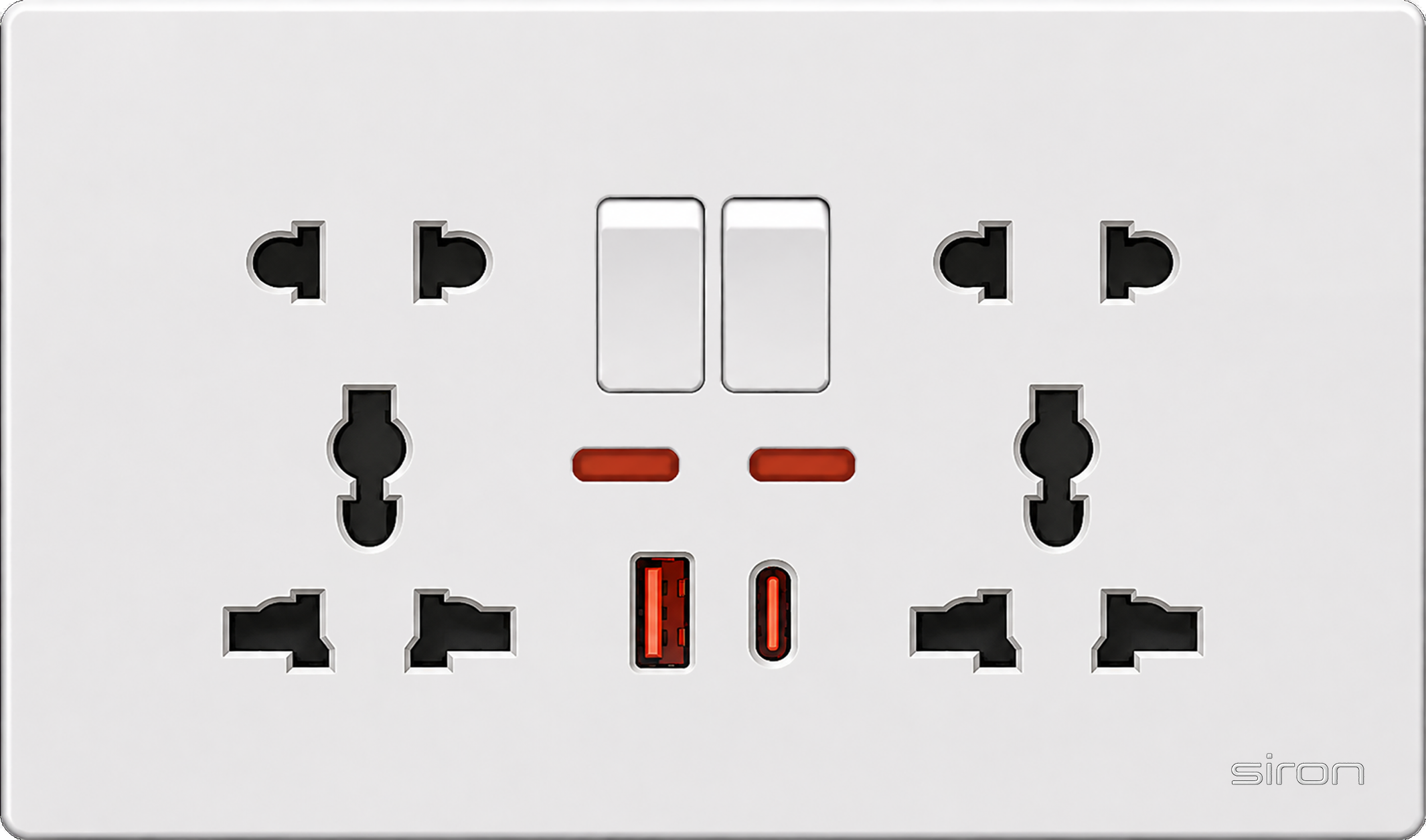 Bộ ổ cắm đôi đa năng + 2 chấu có công tắc + usb type a+c Màu trắng SIRON 27H8253