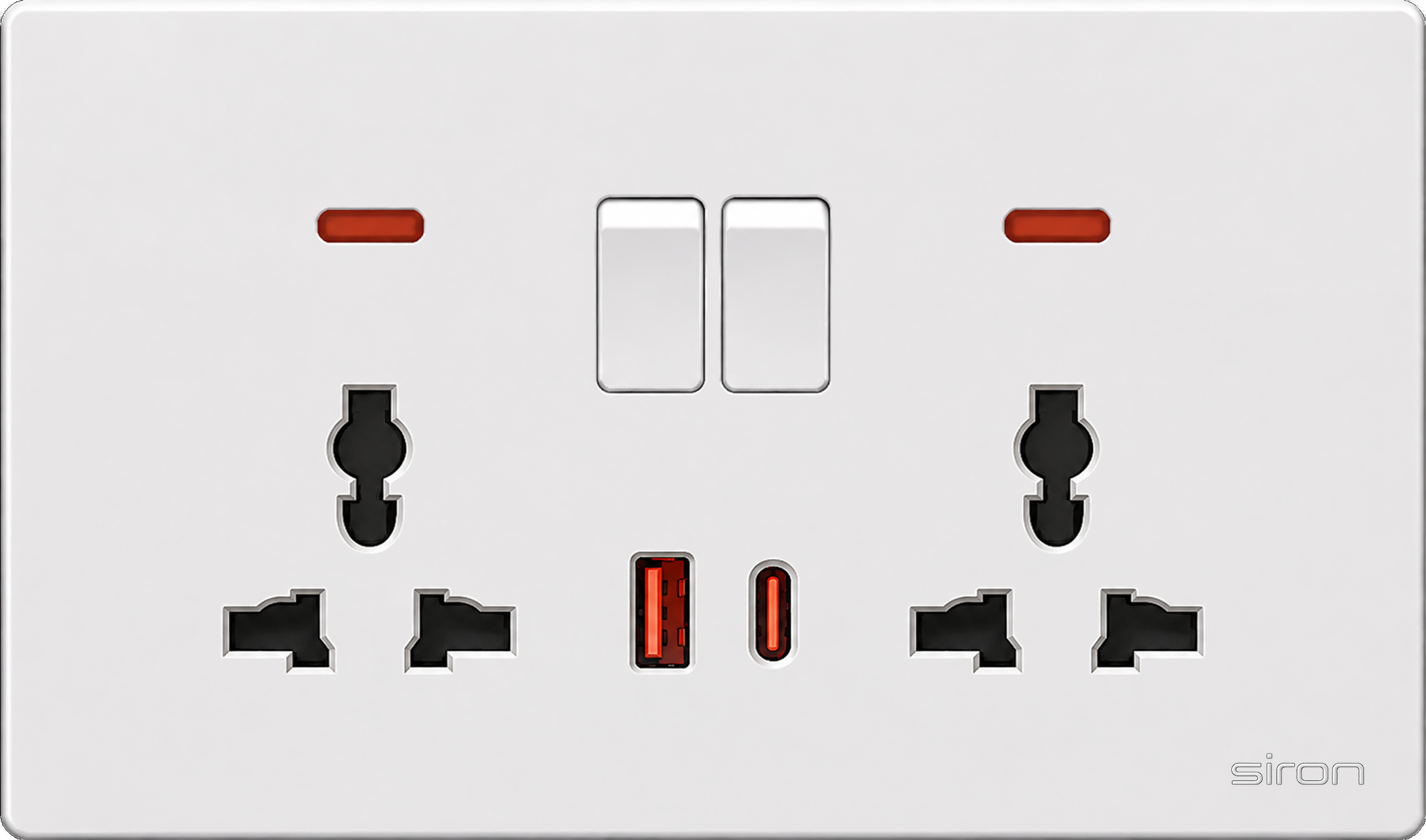 Bộ ổ cắm đôi đa năng có công tắc + usb type a+c Màu trắng SIRON 27H0253
