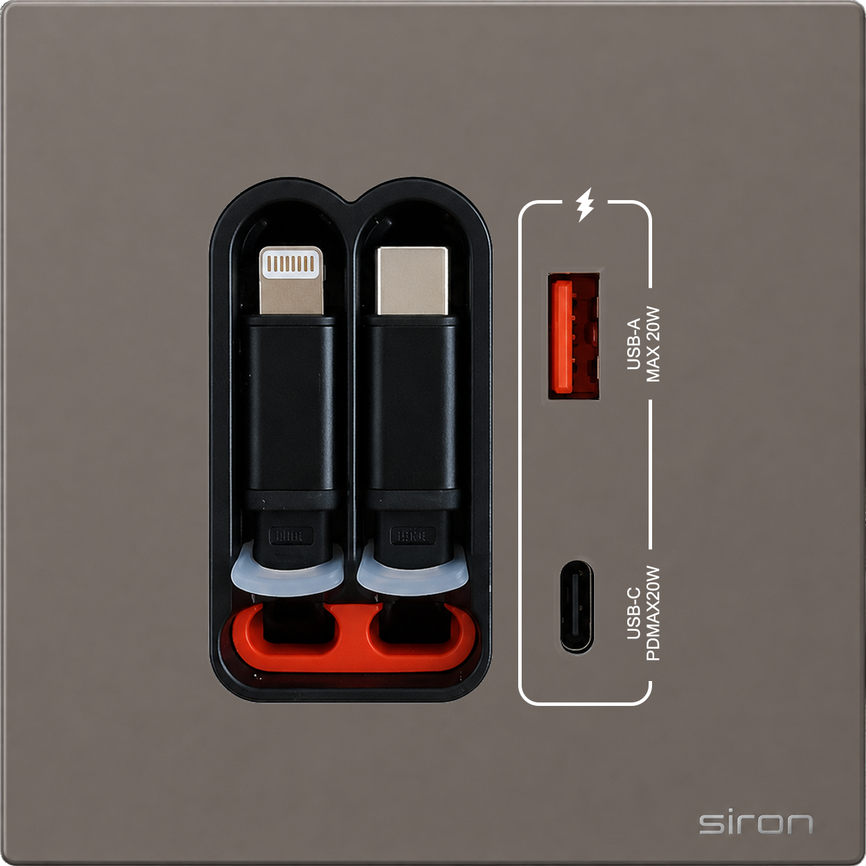 Bộ ổ cắm type a+c có dây type c + lightning Màu ghi SIRON 27H4524-60