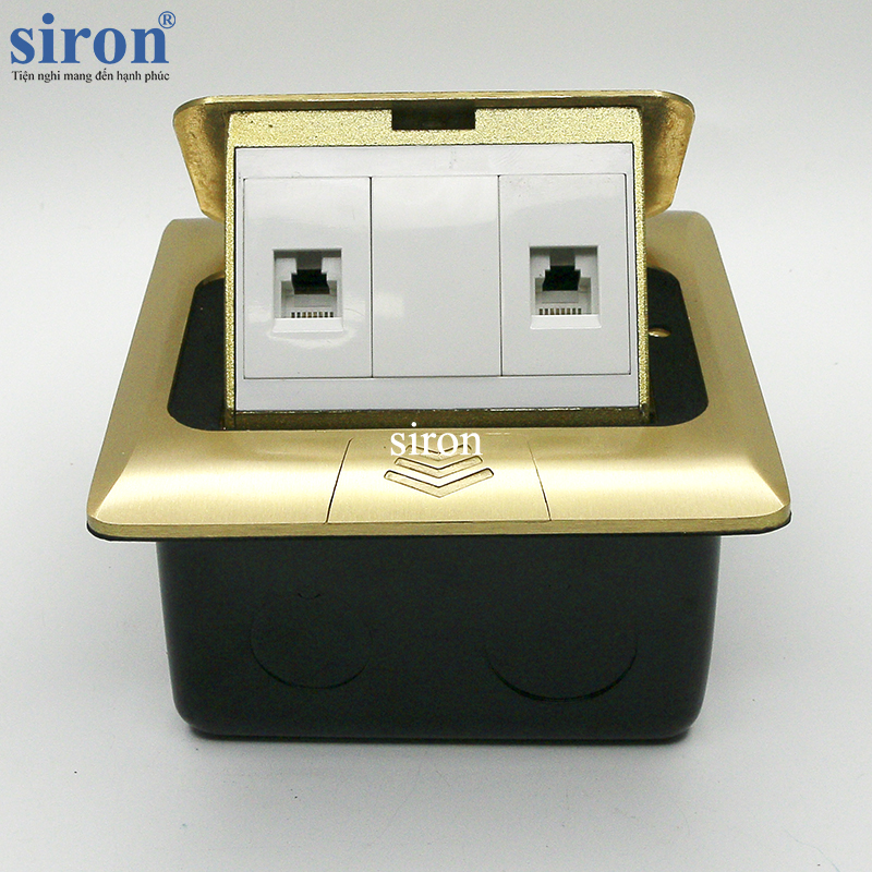Ổ cắm âm sàn gồm 2 ổ cắm chuẩn F Schuko màu vàng Siron Sr-PG00025