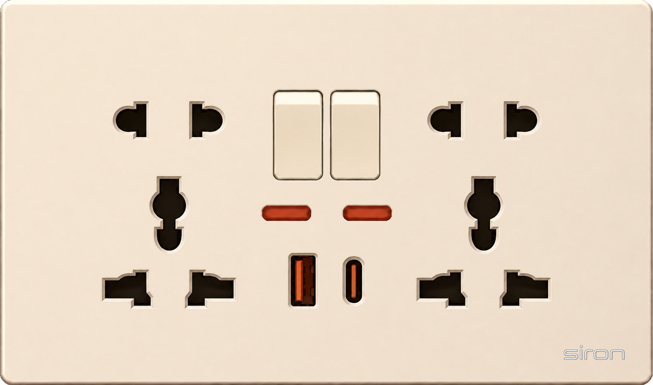 Bộ ổ cắm đôi đa năng + 2 chấu có công tắc + usb type a+c Màu sâm panh SIRON 27H8253-46