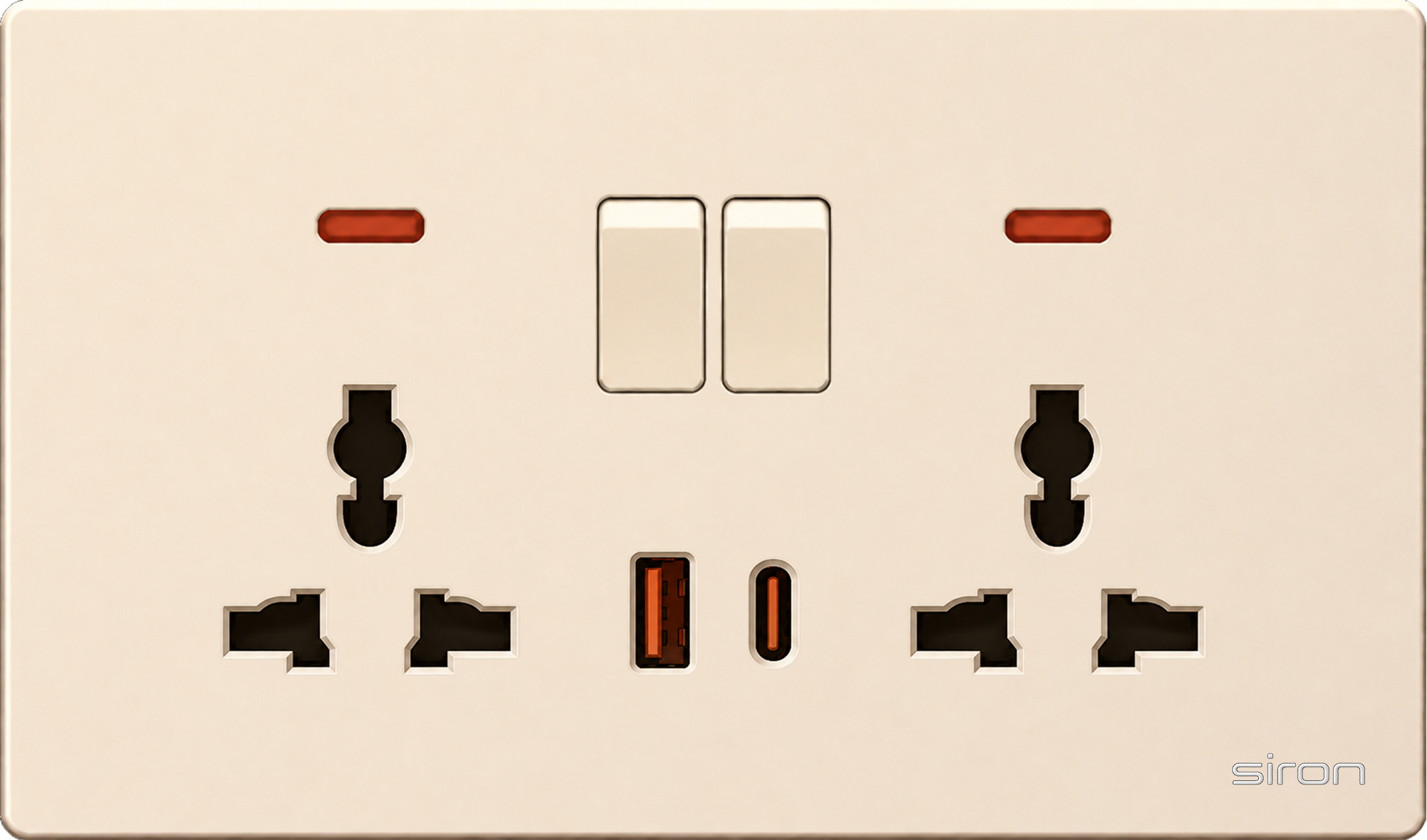 Bộ ổ cắm đôi đa năng có công tắc + usb type a+c Màu sâm panh SIRON 27H0253-46