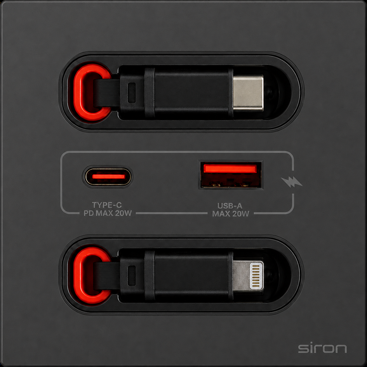 Bộ ổ cắm type a+c có dây type c + lightning Màu đen SIRON 27H4525-26
