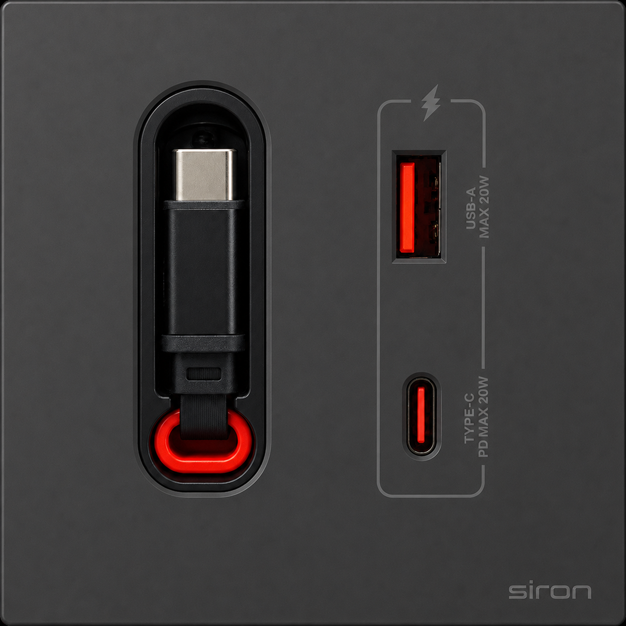Bộ ổ cắm type a+c có dây type c Màu đen SIRON 27H4521-26