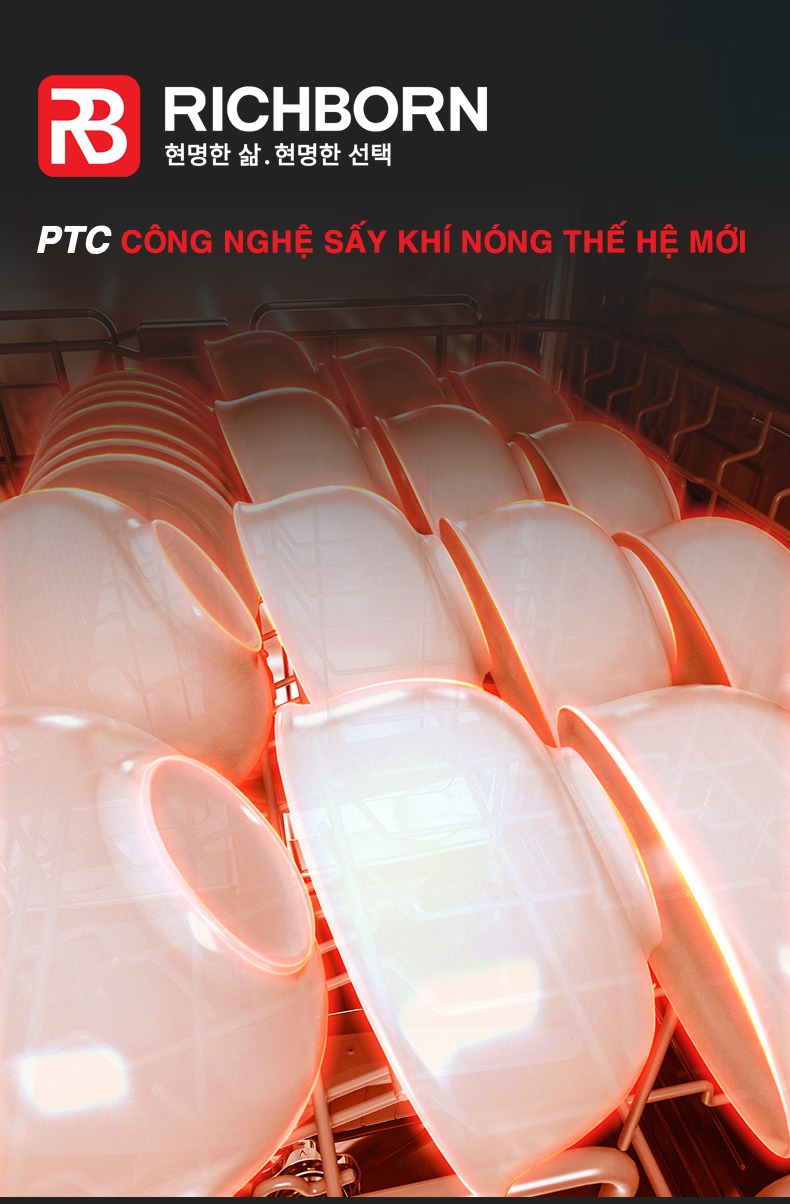 Máy rửa bát RICHBORN RDP6085SHB sấy khí nóng PTC