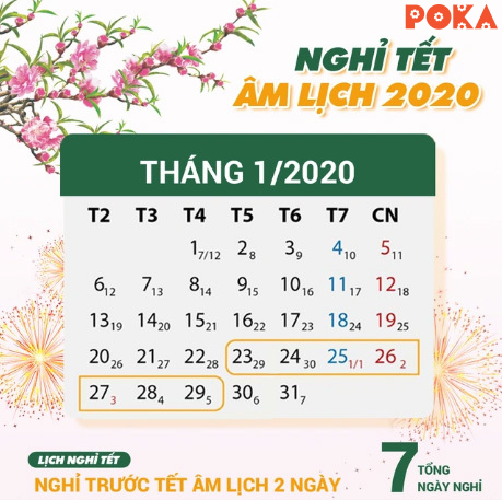 Thông báo lịch nghỉ Tết Nguyên Đán xuân Canh Tý 2020 của Chân bàn POKA