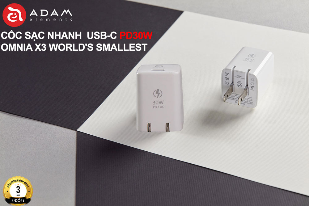 TRÊN TAY CỐC SẠC NHANH USB-C PD 30W ADAM ELEMENTS OMNIA X3 WORLD SMALLEST