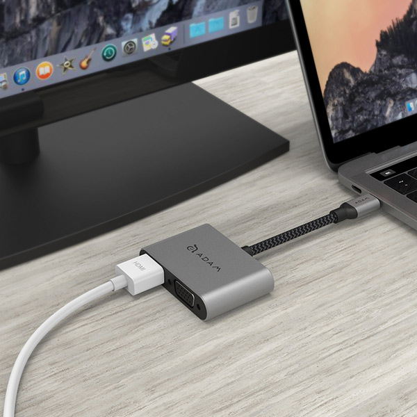Cổng Chuyển| Hub 2in1 usb-c Adam Elements casa to hdmi/ vga