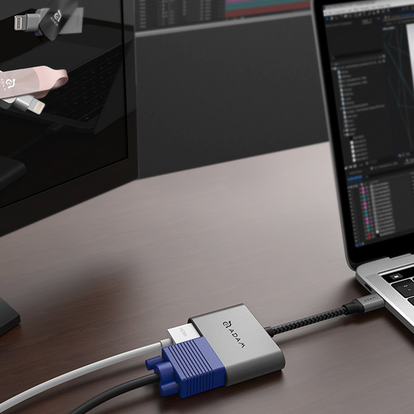 Cổng Chuyển| Hub 2in1 usb-c Adam Elements casa to hdmi/ vga