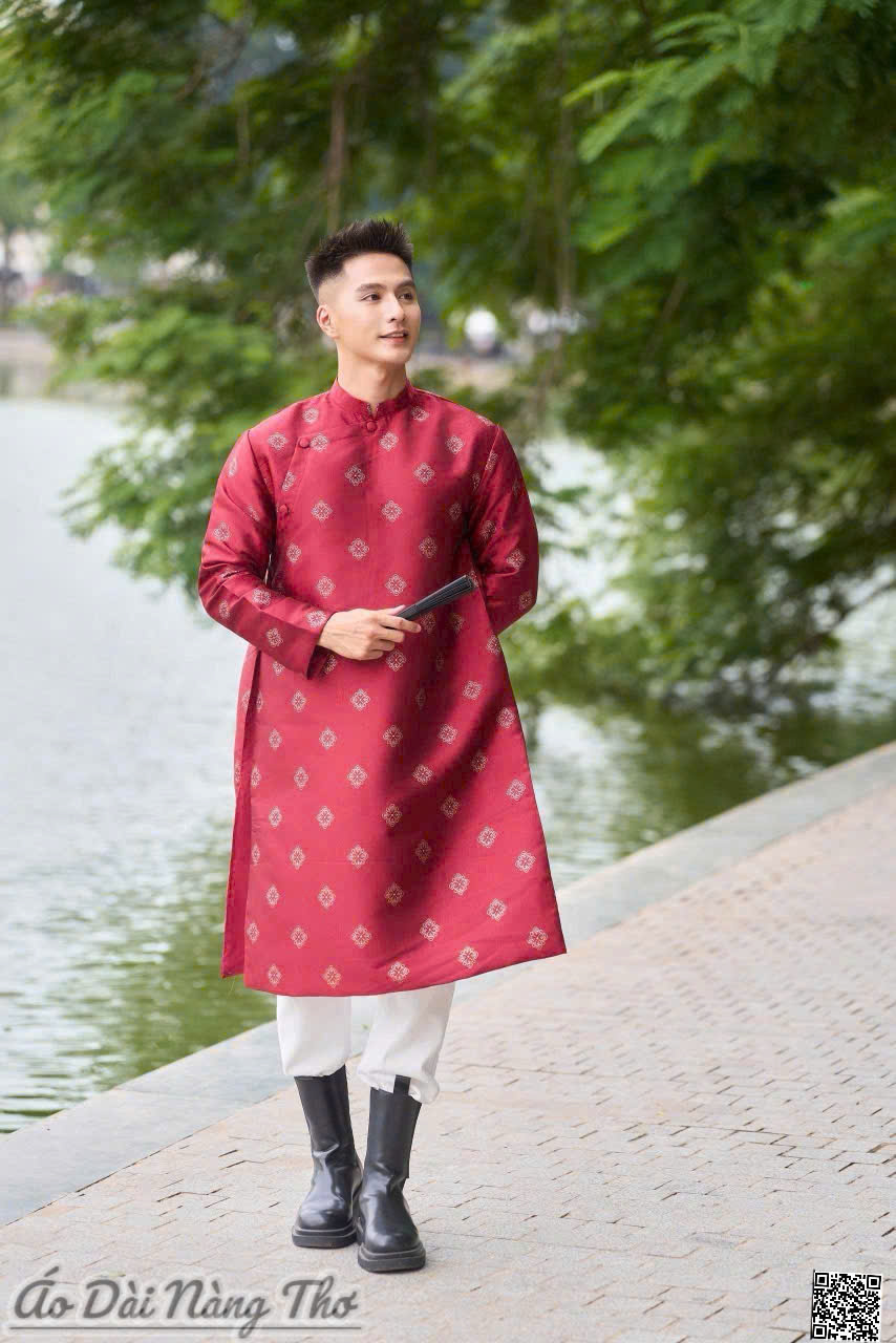 Áo Dài Nam Gấm Đỏ Lịch Lãm