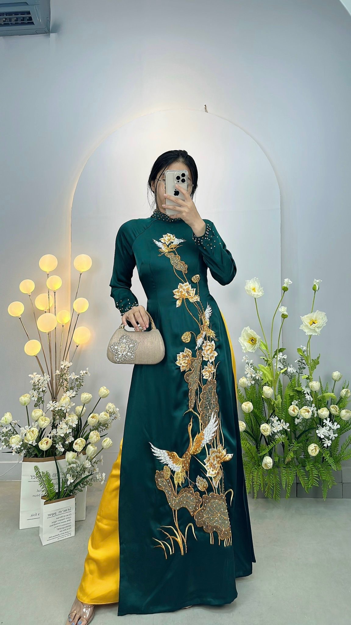 Áo Dài Bà Sui Lụa Thêu Chim Sang Trọng