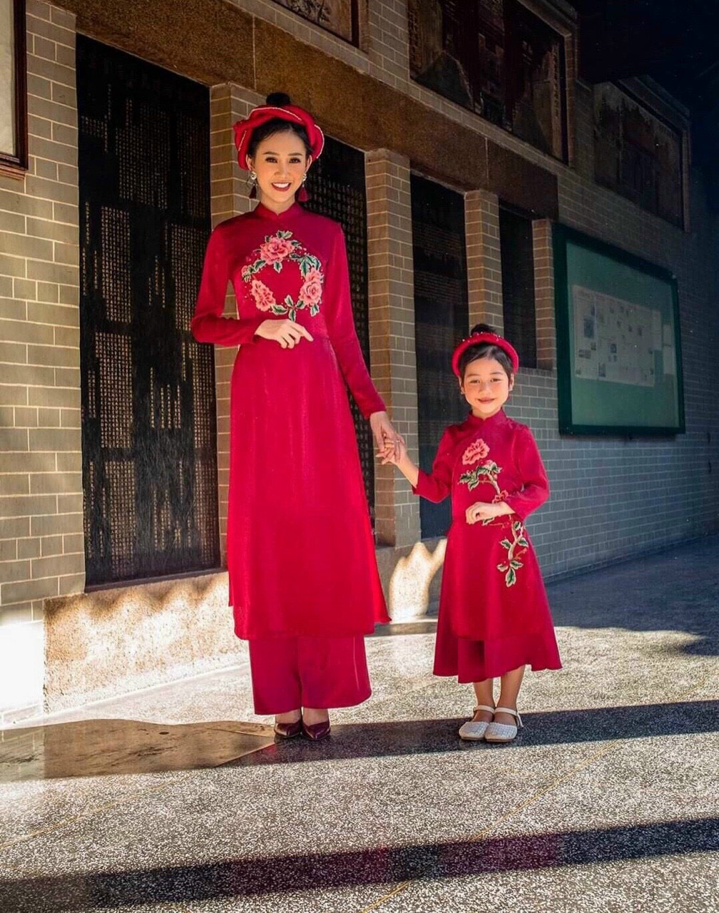 Sét áo dài cách tân cho bé gái phối vải gấm hoa đào chân váy xòe cho trẻ em  | Lazada.vn