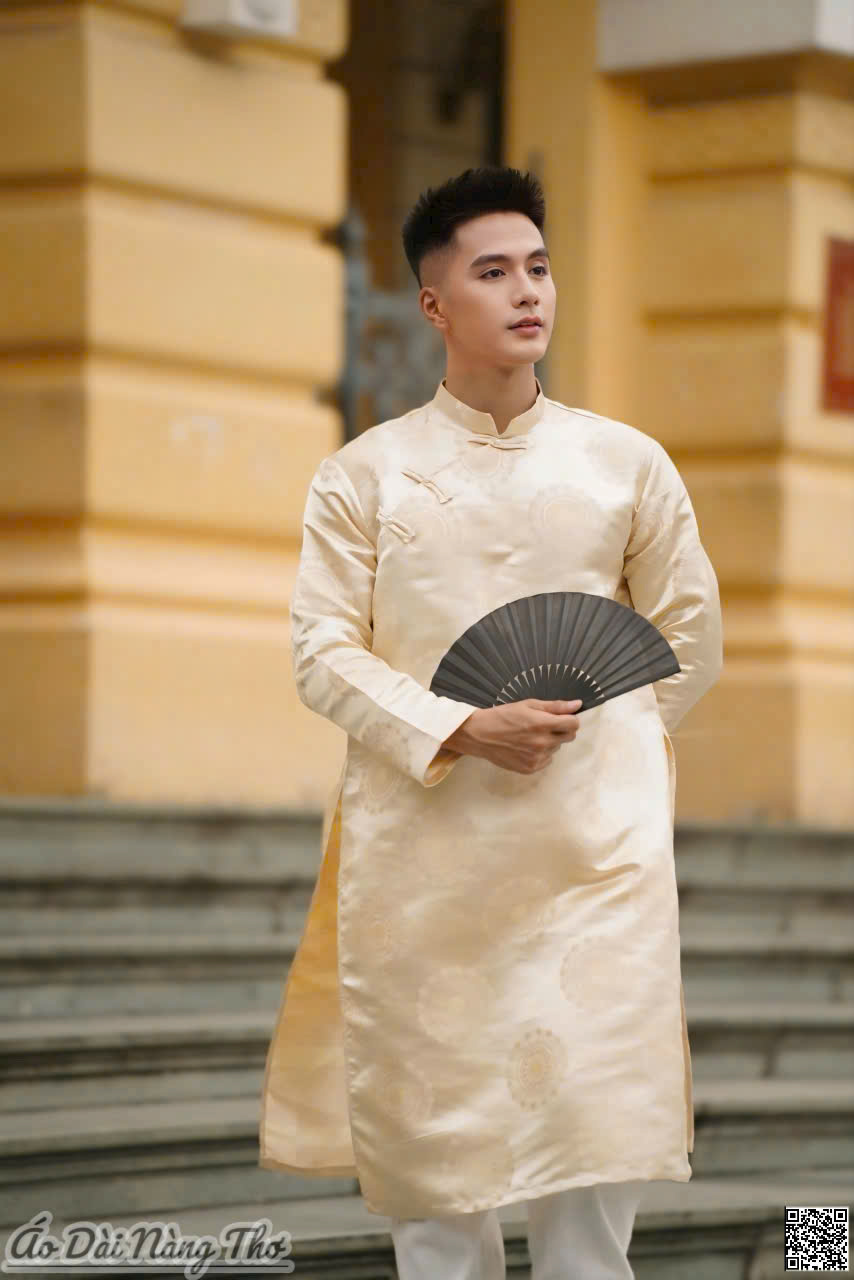 Áo Dài Nam Tafta Kem Họa Tiết Đồng Tiền