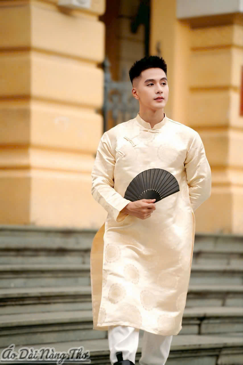 Áo Dài Nam Tafta Kem Họa Tiết Đồng Tiền