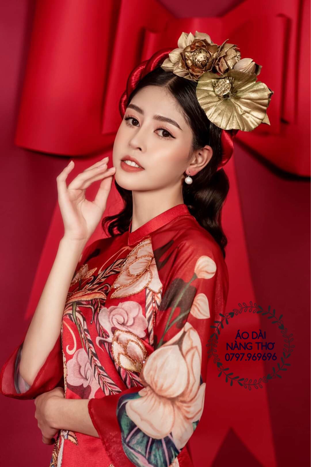 Áo Dài Cách Tân Lửng Đỏ Sen