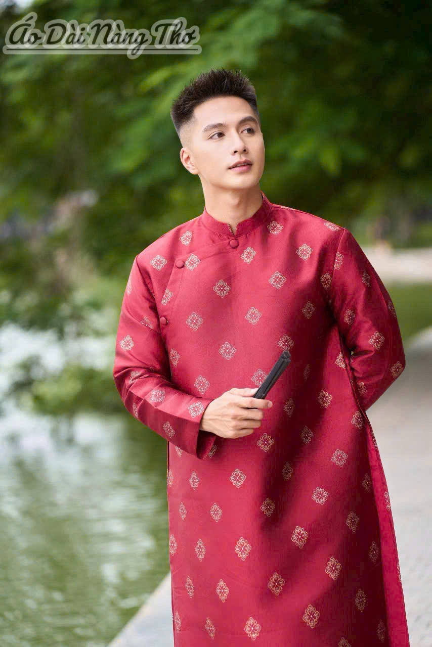 Áo Dài Nam Gấm Đỏ Lịch Lãm