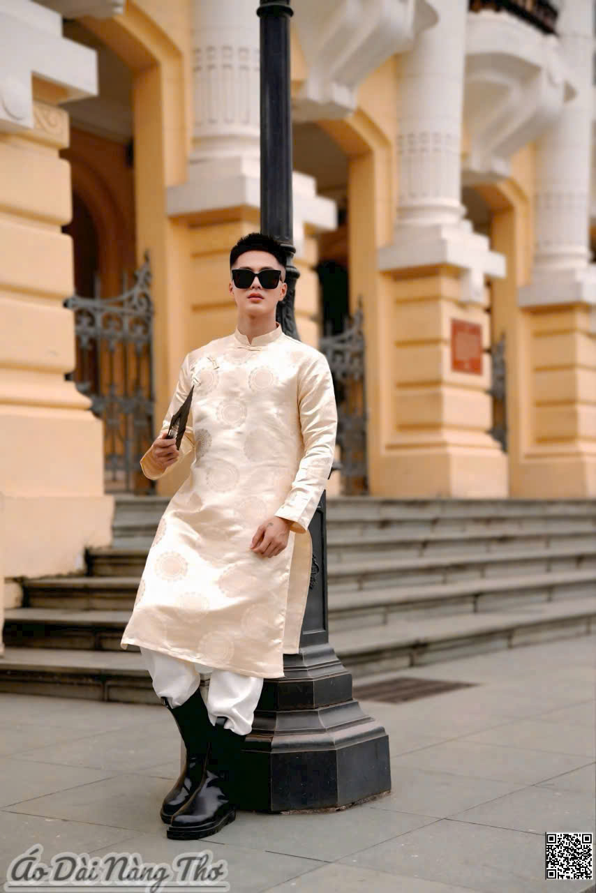 Áo Dài Nam Tafta Kem Họa Tiết Đồng Tiền