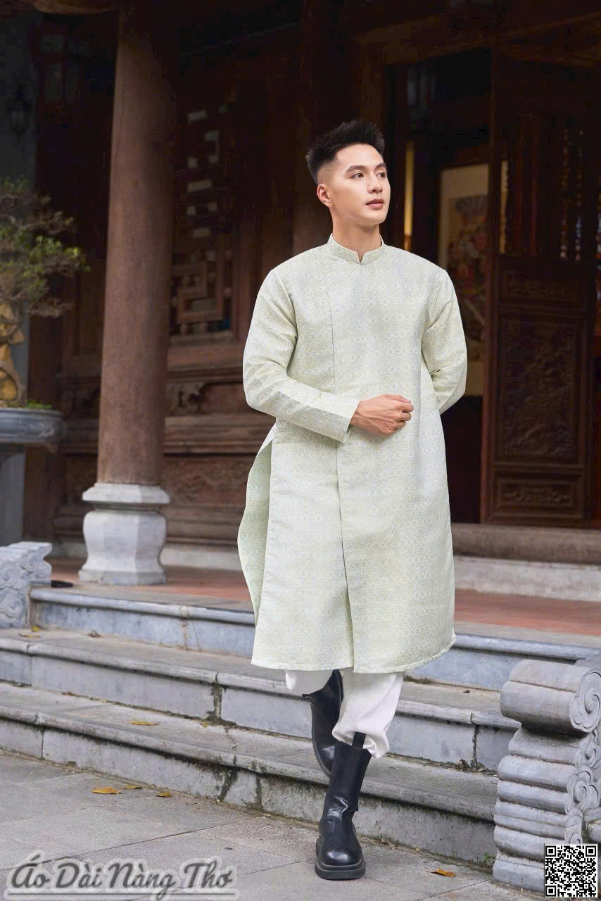Áo Dài Nam Tafta Xanh Họa Tiết Nhí