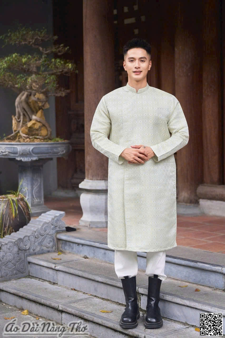 Áo Dài Nam Tafta Xanh Họa Tiết Nhí