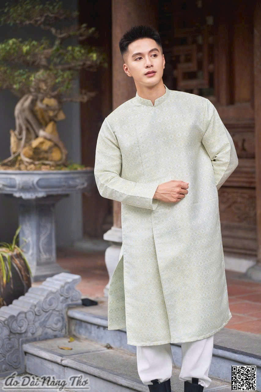 Áo Dài Nam Tafta Xanh Họa Tiết Nhí