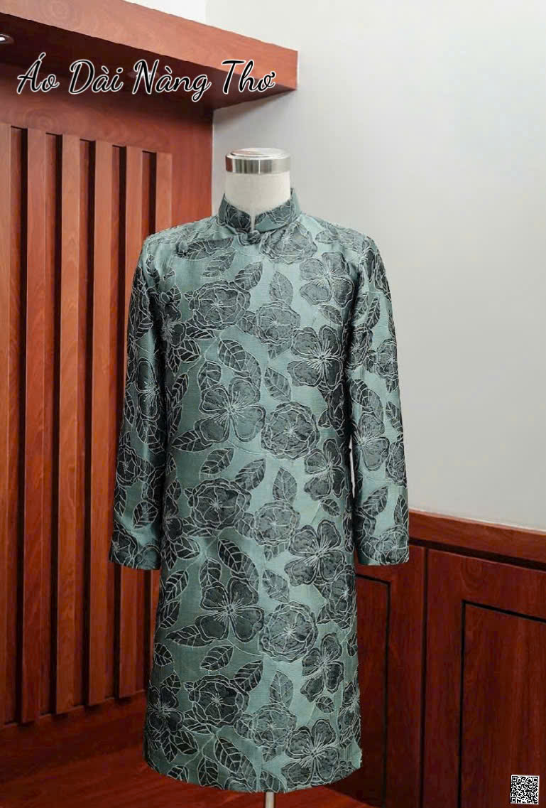 Áo Dài Nam Tafta Xanh Họa Tiết Gân Nổi