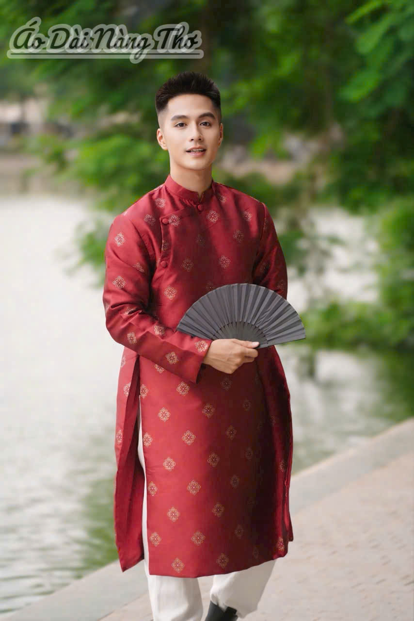 Áo Dài Nam Gấm Đỏ Lịch Lãm