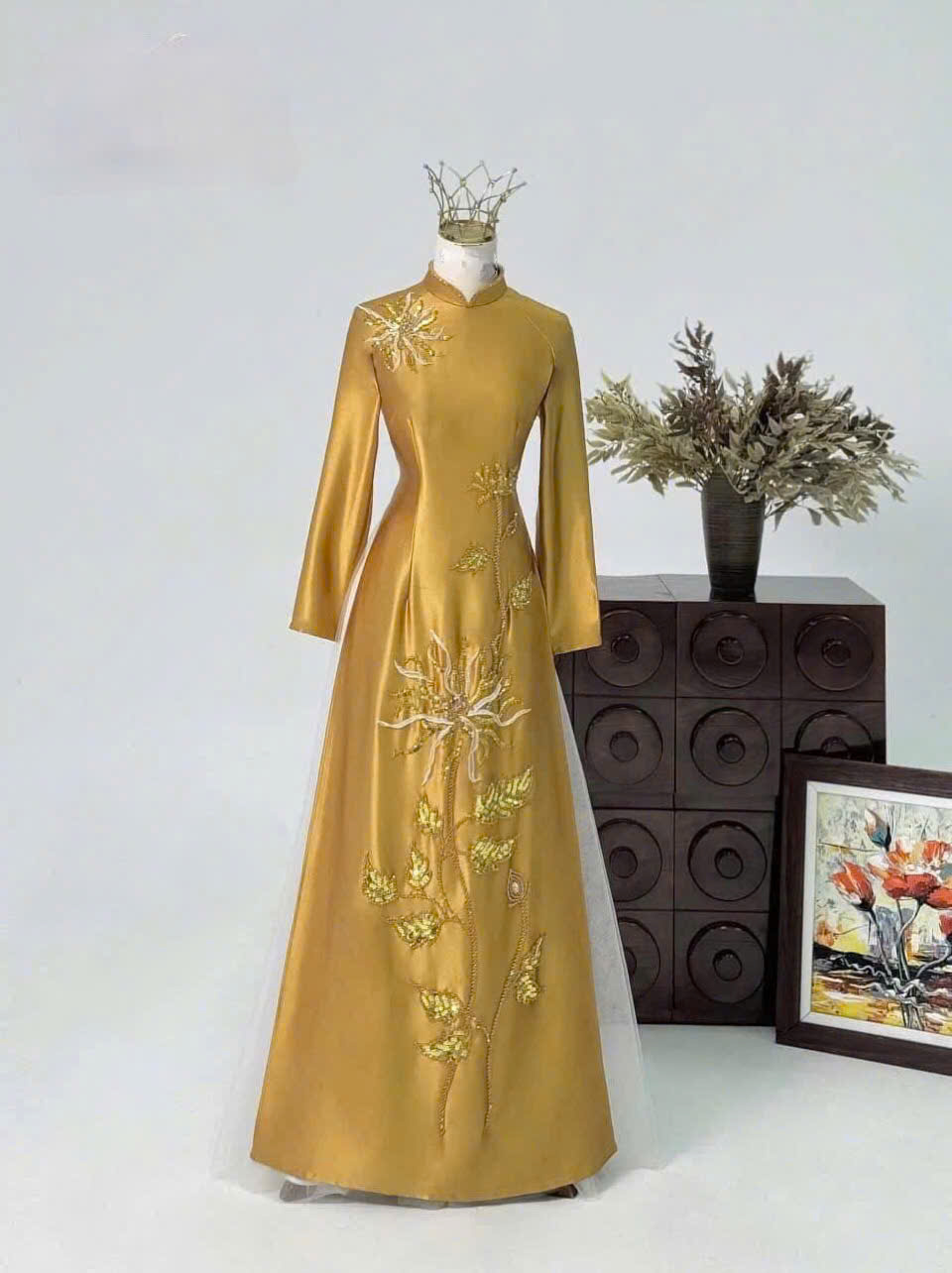 Áo Dài Bà Sui Lụa Cao Cấp Đính Đá Sang Trọng