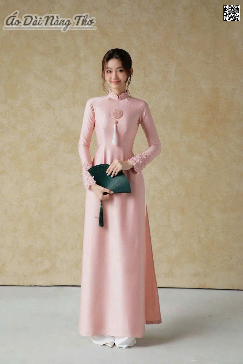Áo Dài Cô Dâu Lụa Hồng Dáng TT Chữ Hỷ