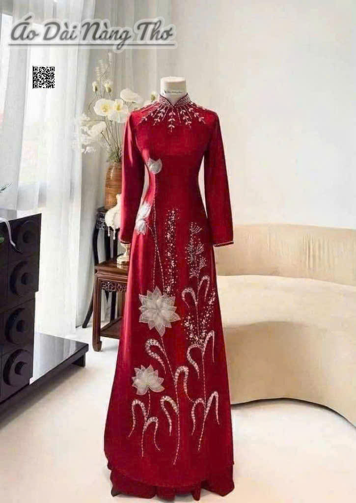 Áo Dài Bà Sui Lụa Đỏ Đính Đá Sang Trọng