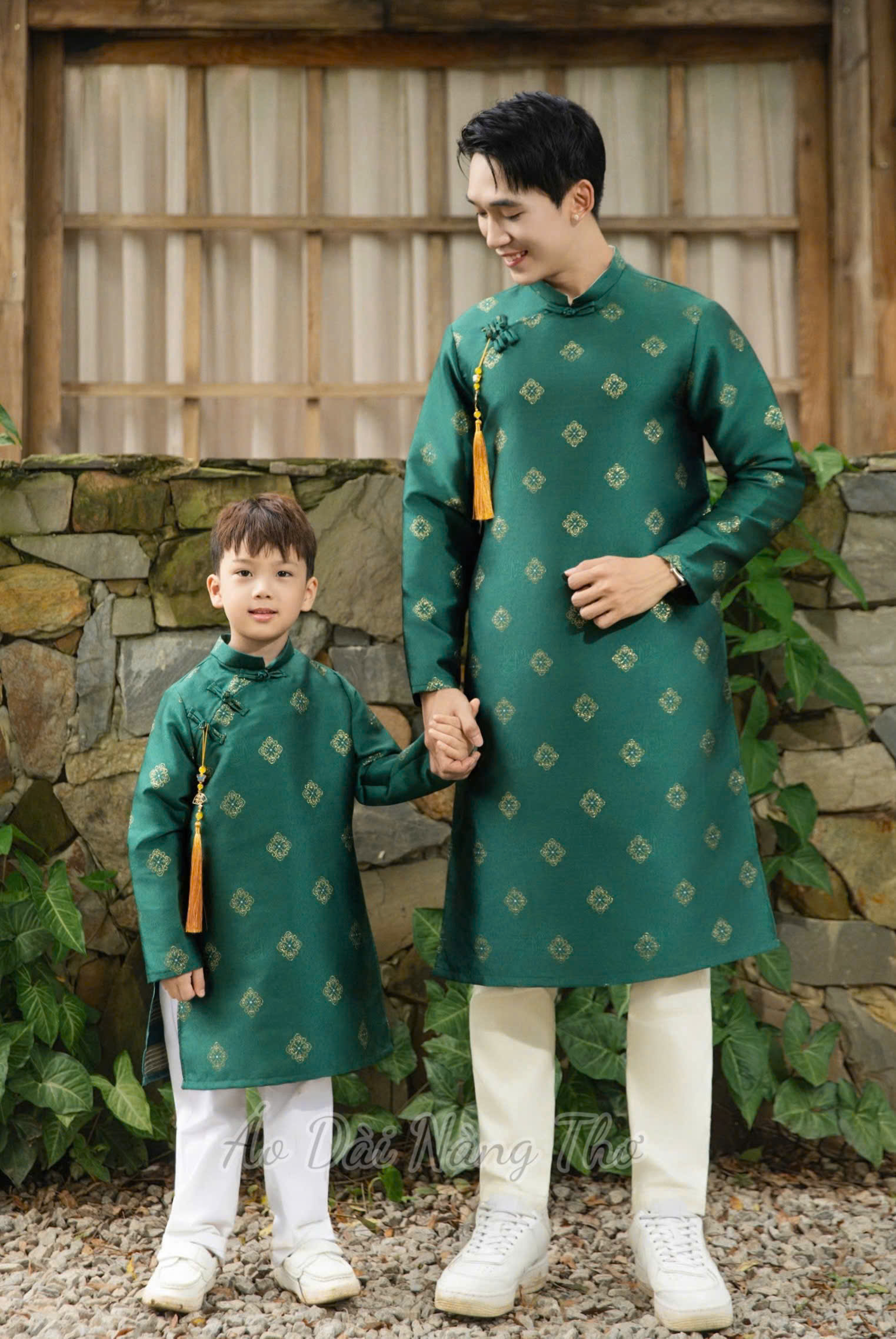 Áo Dài Nam Tafta Xanh Rêu Nút Tàu