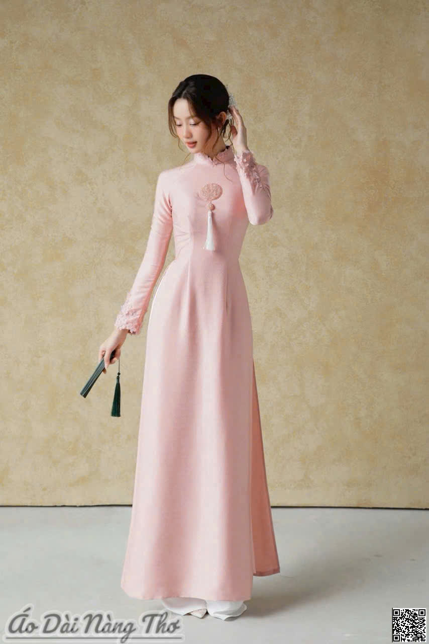 Áo Dài Cô Dâu Lụa Hồng Dáng TT Chữ Hỷ
