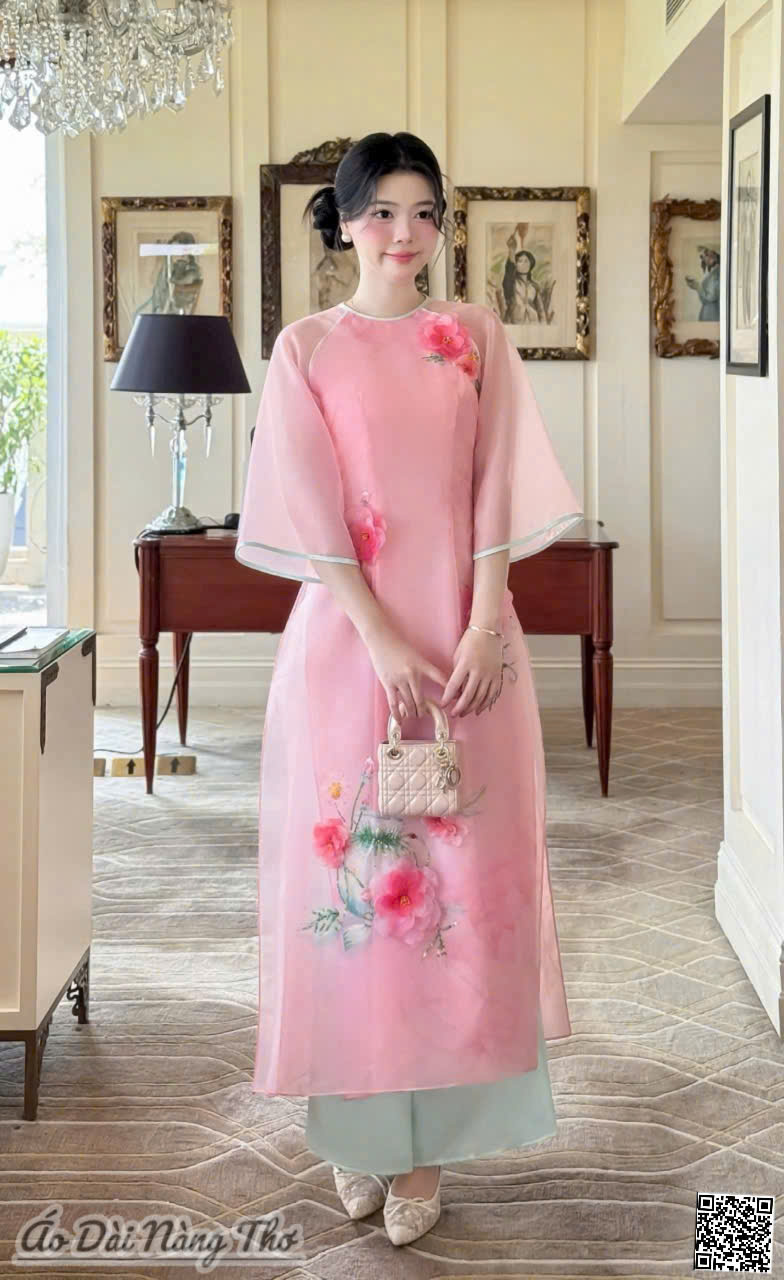 Áo Dài Cách Tân Hồng Tay Lỡ Loe Xinh Xắn