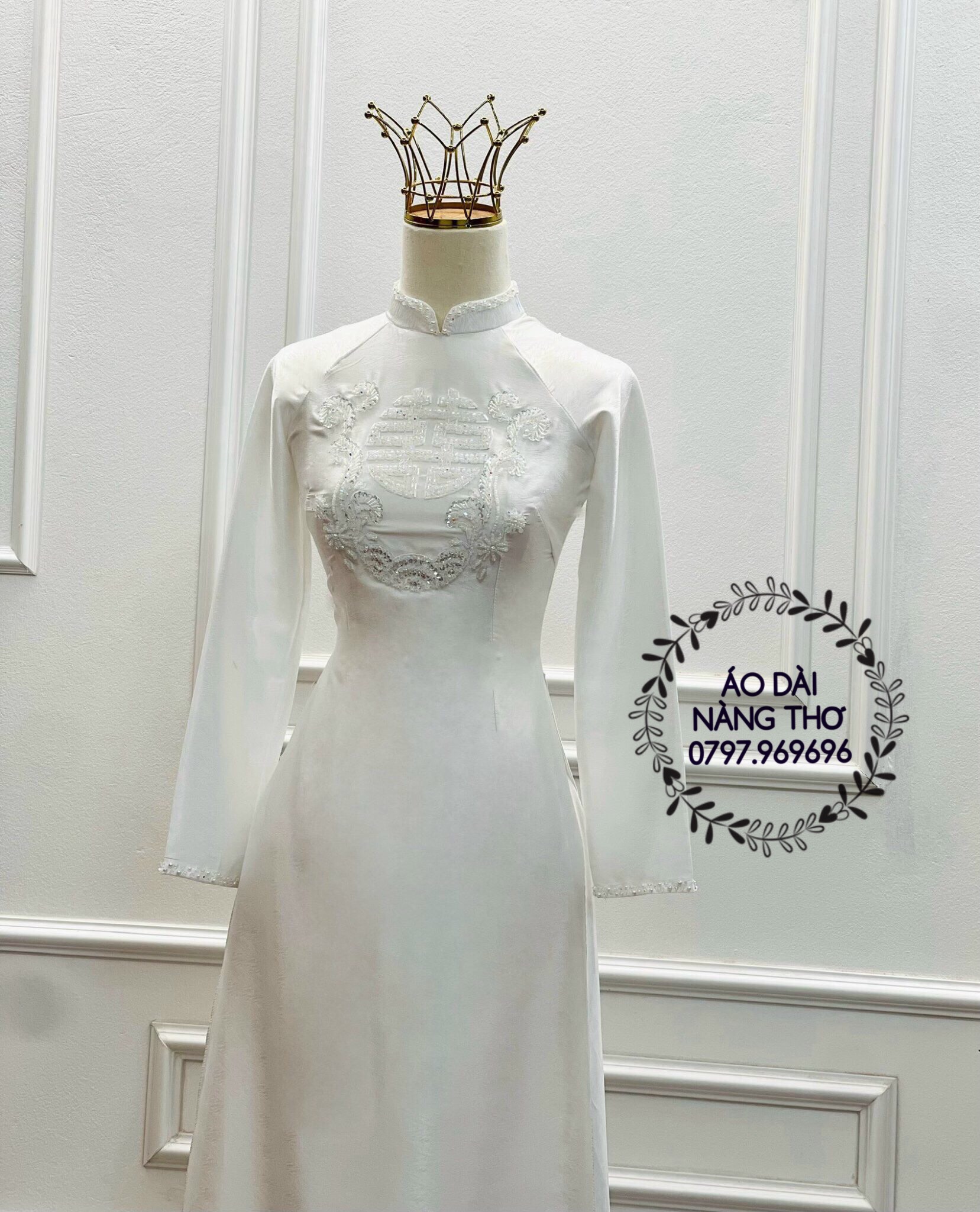 Áo Dài Cô Dâu Gấm Kết Họa Tiết Song Hỷ