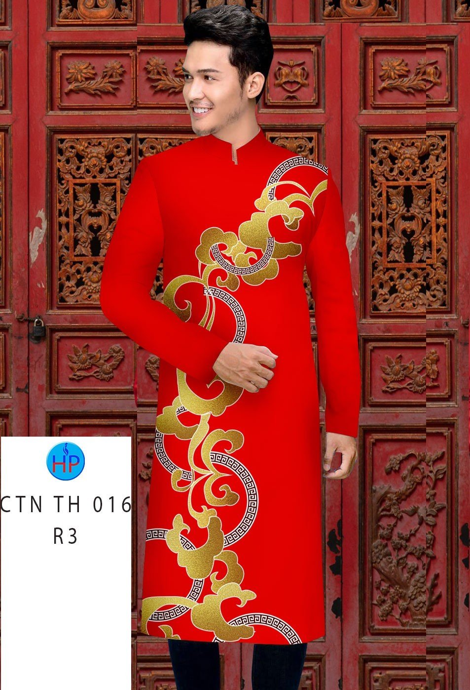 Áo Dài Nam Đỏ In Họa Tiết 3D