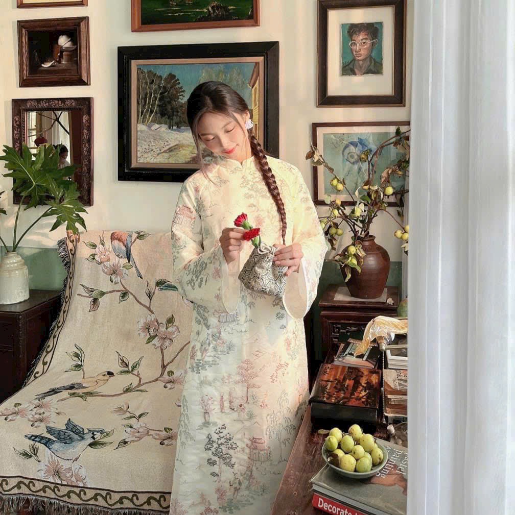 Áo Dài Cách Tân Họa Tiết Hoa 3D
