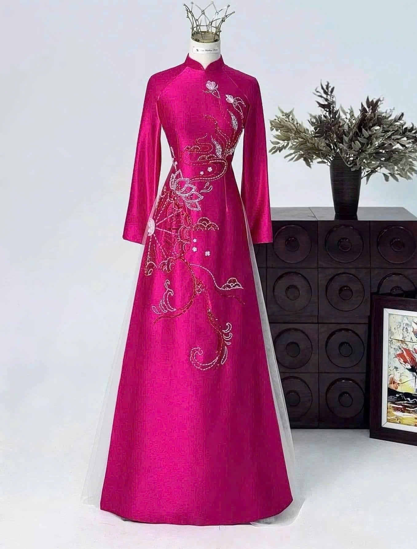 Áo Dài Bà Sui Lụa Cao Cấp Đính Đá Sang Trọng