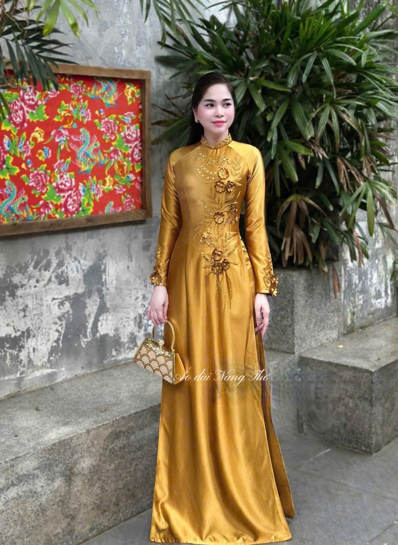 Áo Dài Bà Sui Lụa Cao Cấp Đính Đá Sang Trọng