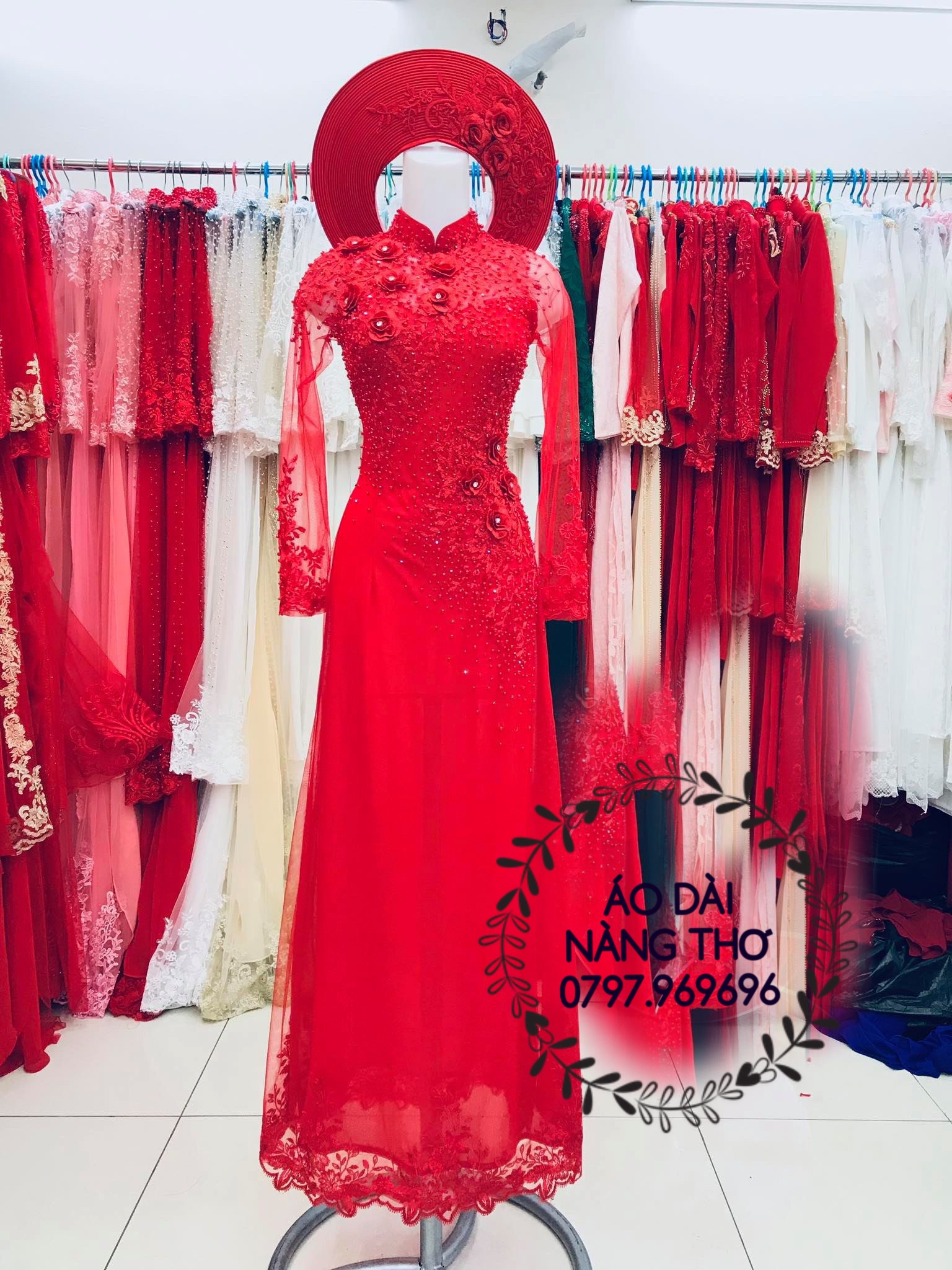 ÁO DÀI REN ĐÍNH HẠT CAO CẤP