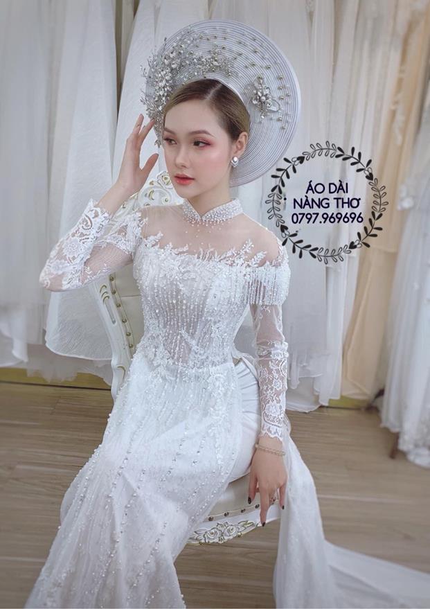 Áo dài cô dâu màu trắng đẹp Áo Dài Cô Dâu Màu Trắng Đẹp