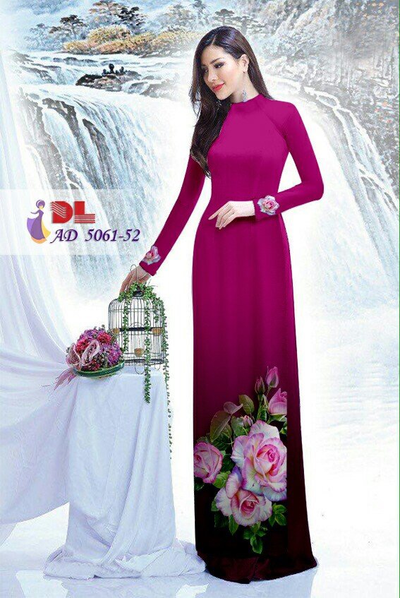 Áo Dài in hình phố cổ màu hồng