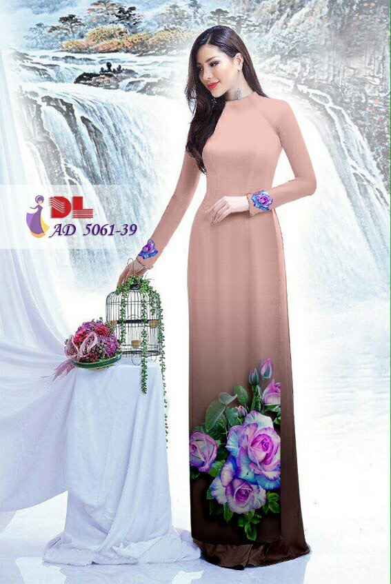 Áo Dài in hình phố cổ màu hồng