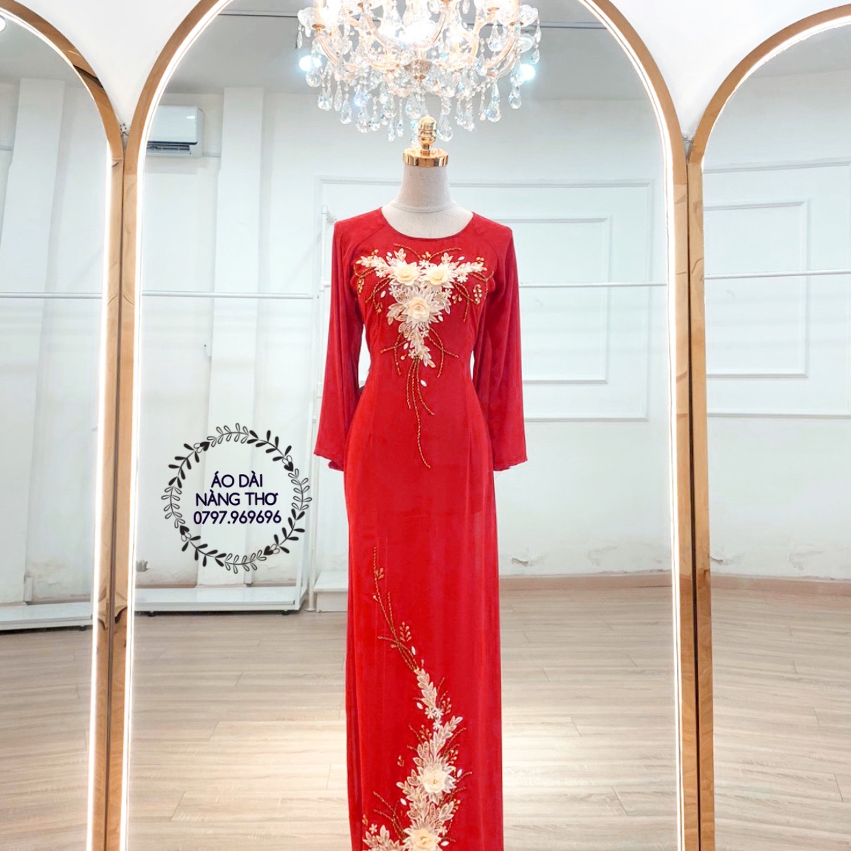 ÁO DÀI ĐI HỌ / ÁO DÀI NGỒI SUI VẢI LỤA ĐẸP MÀU ĐỎ ĐÔ