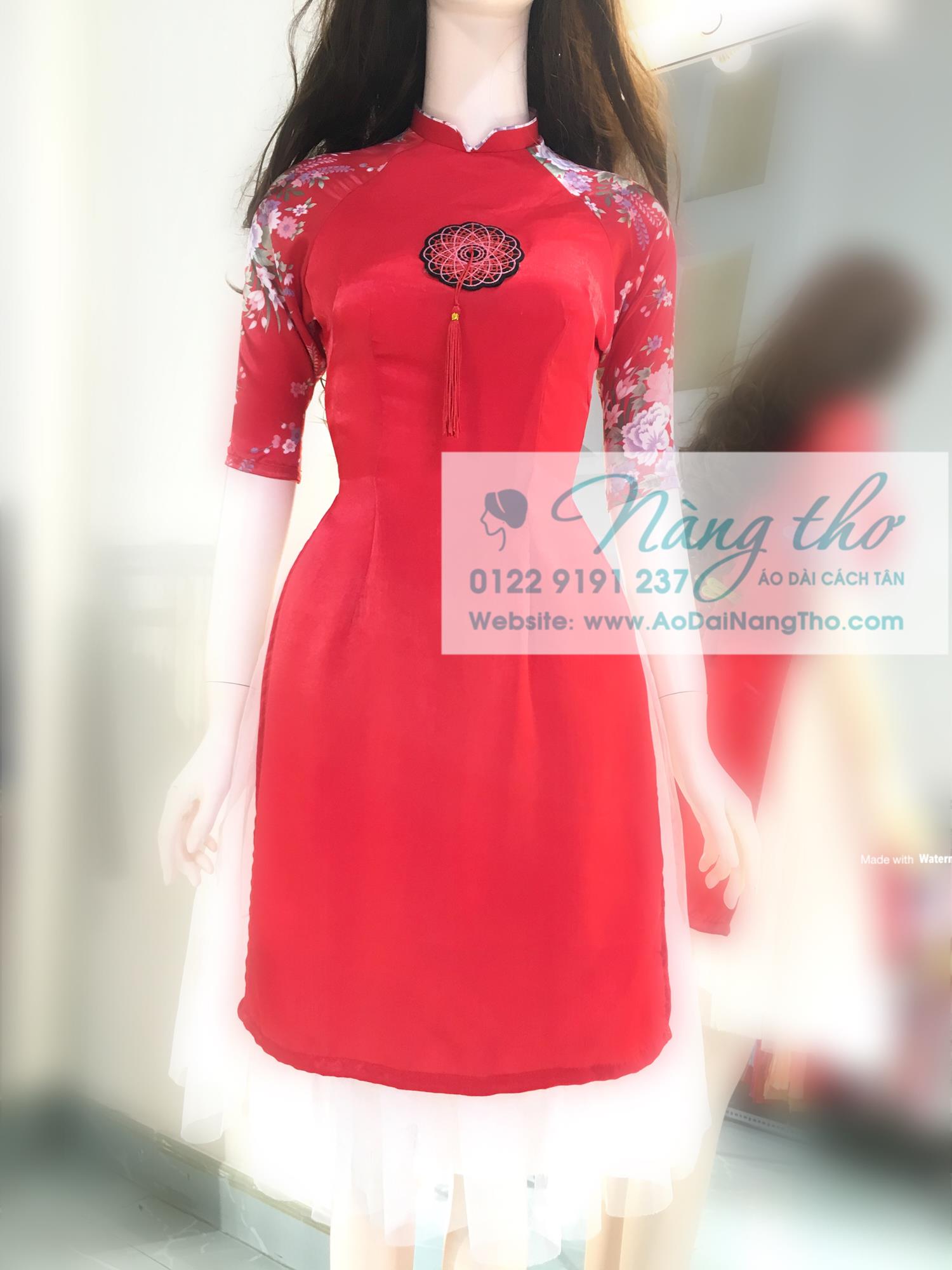 Áo Dài Cách Tân Nữ Màu Đỏ Tay Lỡ - Đầm Váy Nữ Cao Cấp
