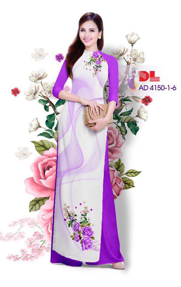 Áo Dài Lụa In Hình Hoa Màu Cam