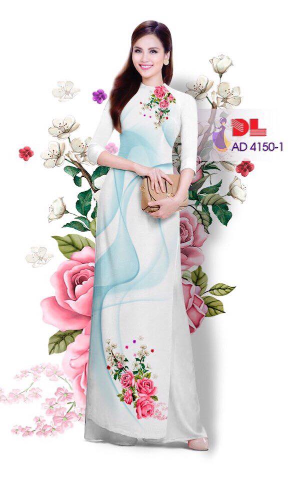 Áo Dài Lụa In Hình Hoa Màu Cam