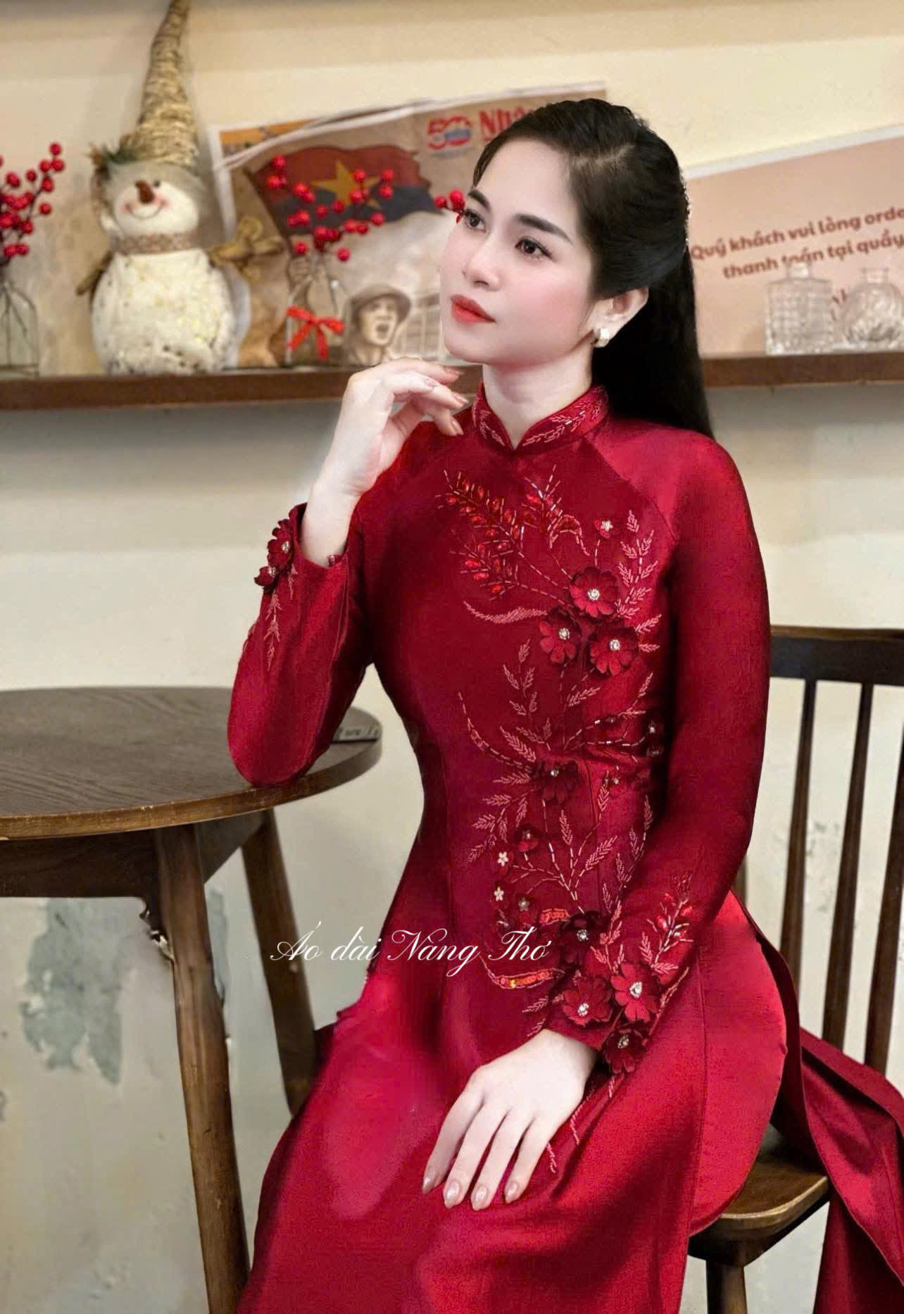 Áo Dài Bà Sui Lụa Cao Cấp Đính Đá Sang Trọng