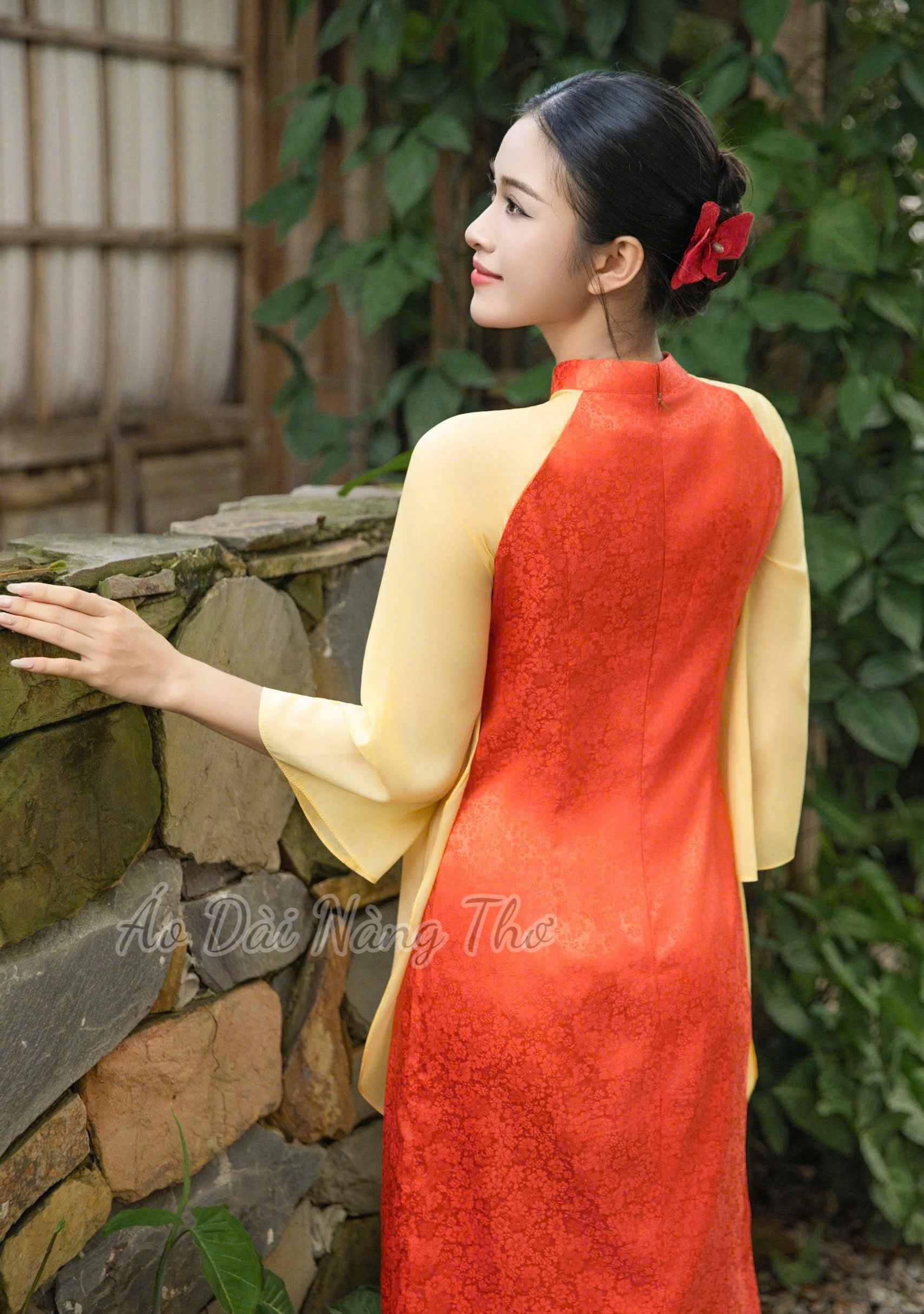 Áo Dài Cách Tân Lụa Cam Xẻ Tà Tân Thời Xinh Xắn (Không bao gồm áo bé)