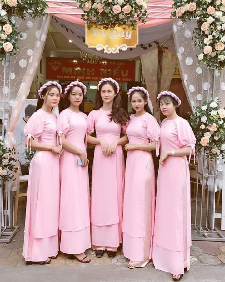 Áo Dài Bưng Quả màu Cam Hoa Trắng - Tài Lộc Wedding